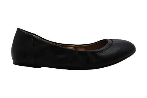 Amazon Essentials Women's Belice Ballet Flat, Black Faux Leather,