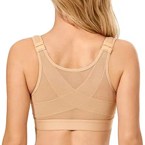 DELIMIRA Women's Front Closure Posture Wireless Back Support Full Coverage Bra Taupe Tan C