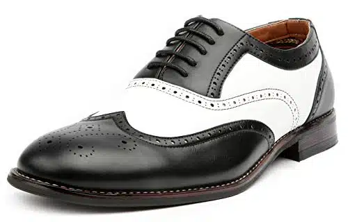 Ferro Aldo Arthur MFAD Mens Wingtip Two Tone Oxford Black and White Spectator Dress Shoes