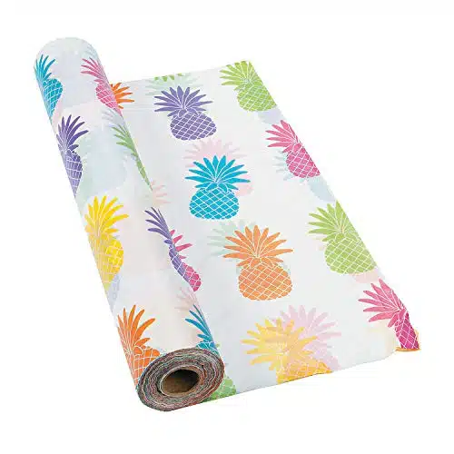 Fun Express Pineapple Disposable Tablecloth Roll (ft Long) Luau Tropical Tiki Party Supplies