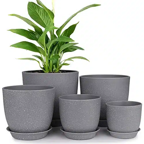 HOMENOTE Plastic Planter .Inch Flower Pot Indoor Modern Decorative Plant Pots with Drain Hole and Saucer for All House Plants, Succulents, Flowers, Speckled Gray