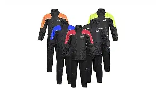 HWK Motorcycle Rain Suit for Men and Women, Two Piece Waterproof Motorcycle Rain Gear with Reflective Rain Jacket and Rain Pants for Weatherproof All Season Riding, Black, X L