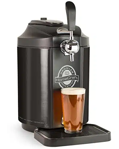 Homecraft Black Stainless Steel Easy Dispensing Tap Beer Cooling System Kegerator, Includes Reusable Growler, COCartridges, Removable Drip Tray & Cleaning Kit, Fresh for Days