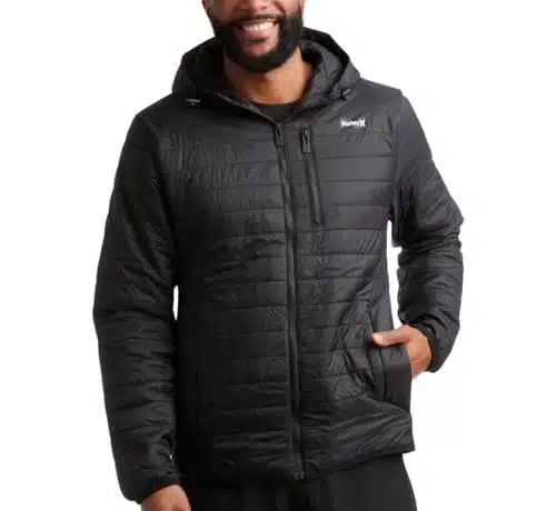 Hurley Men's Jacket   Balsam Lightweight Packable Puffer Coat   Weather Resistant Outerwear Windbreaker Coat for Men (M XL), Size Medium, Black