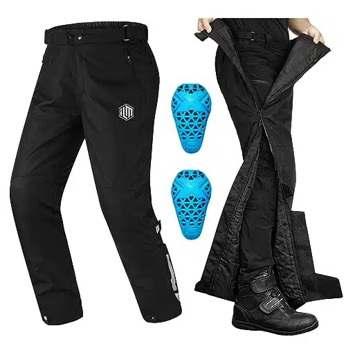 ILM Detachable Winter Motorcycle Riding Pants Men CE Armored with Full Leg Zipper Cold Weather Dirt Bike Overpants PF(L, L) Black