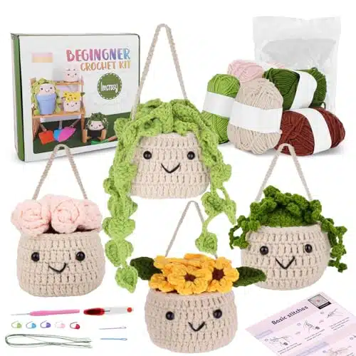 Imcrasy Crochet Kit  Crochet Kit for Beginners  Beginner Crochet & Knitting Kit with Step by Step Video Lessons  PC Cute Potted Plants Crochet Kit with Complete Crochet Access