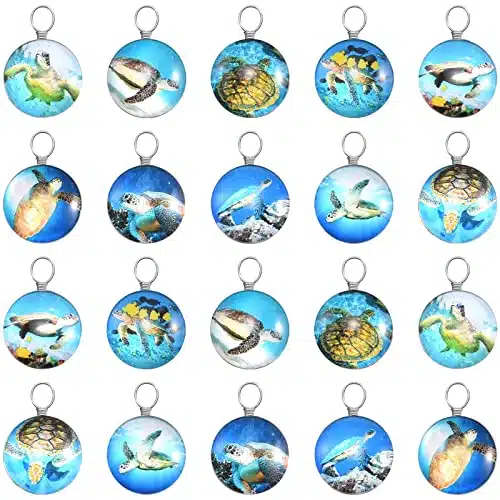 MESARCH Pcs Lacework Transparent Resin Beads Necklace Pendant Mix Double sided Picture Fish Starfish Sea Turtles Charms Marine Organism Glass Bead Pendants For DIY Ocean Theme