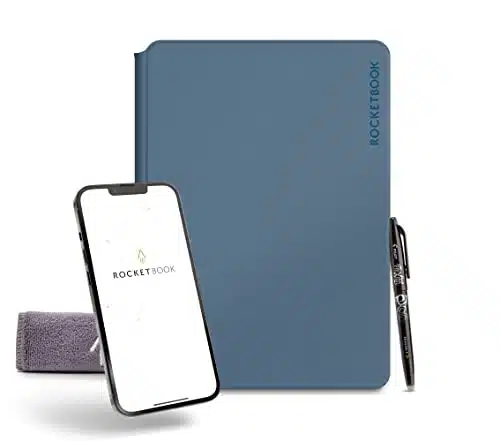 New Rocketbook Pro Smart Notebook  Steel Blue  Scannable Office Notebook with Sheet Page Pack   Lined and Dot Grid  Hardcover Vegan Leather Reusable Notebook with Pilot Frixio