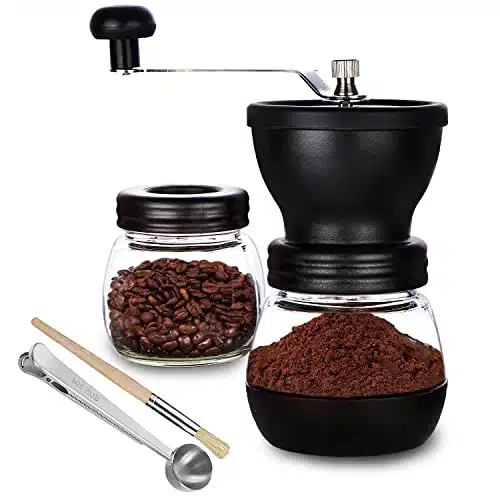 PARACITY Manual Coffee Bean Grinder with Ceramic Burr, Hand Coffee Grinder Mill Small with Glass Jars( OZ per Jar) Stainless Steel Handle for Drip Coffee, Espresso, French Pre