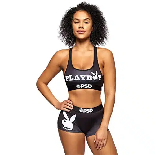 PSD Women's Playboy Logo Sports Bra, Black, L