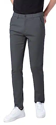 Plaid&Plain Men's Skinny Stretchy Grey Pants Colored Pants Slim Fit Slacks Tapered Trousers Grey X