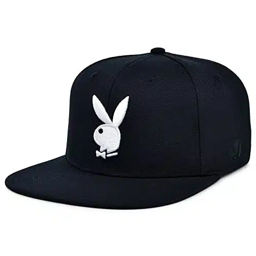 PlayBoy's unisex adult Tux Flat Bill Adjustable Snapback Hat, BlackWhite, One Size