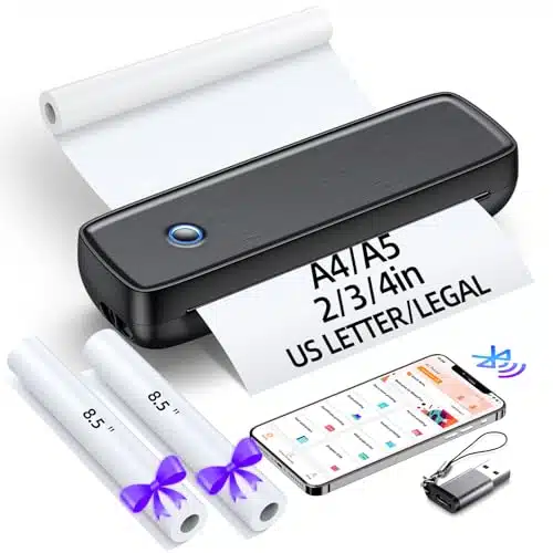 Portable Printer Wireless for TravelBluetooth Thermal Printer Support X  Letter &Legal, A&AThermal Paper, Inkless Printer Compatible with iOS, Android & Laptop for Office Car 