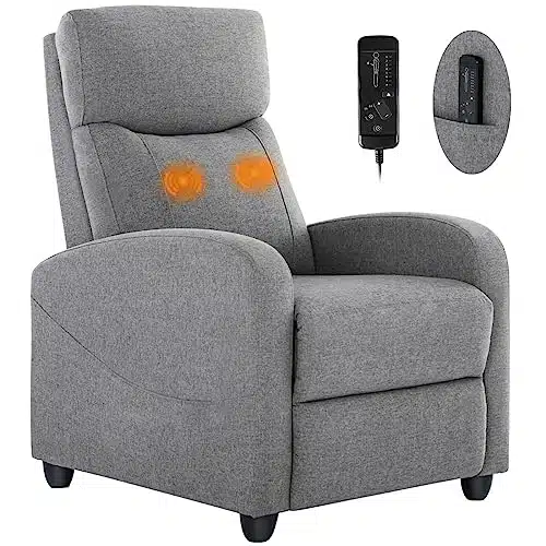 Sweetcrispy Recliner Chair for Adults, Massage Fabric Small Recliner Home Theater Seating with Lumbar Support, Adjustable Modern Reclining Chair with Padded Seat Backrest for 