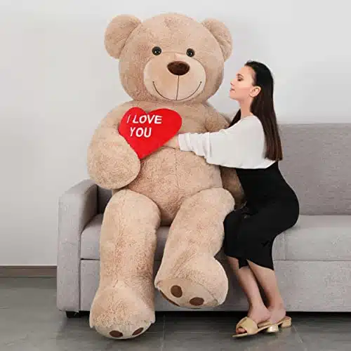 Tezituor Giant Teddy Bear ft Stuffed Animals   I Love YouRed Heart Jumbo Human Size Teddy Bear for Girlfriend,Boyfriend,Wife,Lover Birthday, Anniversary, Valentines, or Long D