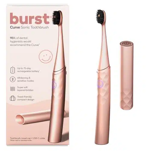 Burst Curve Sonic Electric Toothbrush for Adults  Slim, Curved Travel Toothbrush with Toothbrush Cover   Ultra Soft Bristles   Up to onth Rechargeable Battery, Sonic Modes, Ti