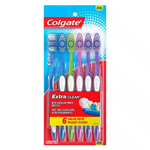 Colgate Extra Clean Medium Adult Toothbrushes, Pack   Ergonomic Handle, Circular Bristles Remove Stains