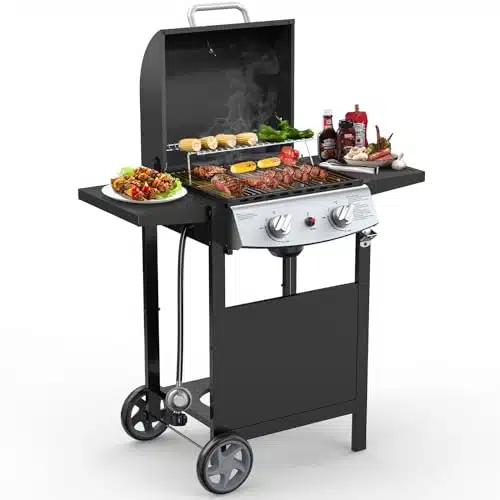 Cowsar burner BBQ Propane Gas Grill, stainless steel BTU, equipped with foldable shelves and wheels for easy mobility, Ideal for outdoor kitchens and backyard patio barbecues