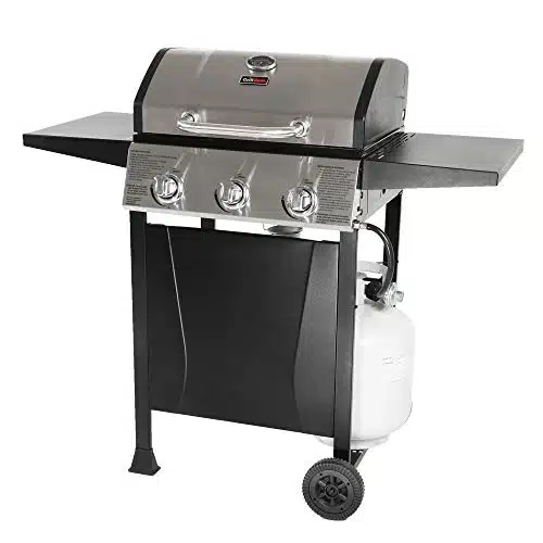 Grill Boss Outdoor Barbeque Burner Propane Gas Grill for Barbecue Cooking with Top Cover Lid, Wheels, and Side Storage Shelves, Black