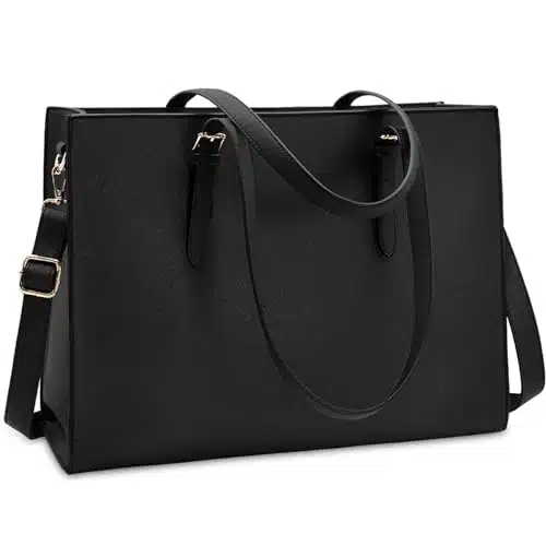 Laptop Bag for Women Waterproof Lightweight Leather Inch Computer Tote Bag Business Office Briefcase Large Capacity Handbag Shoulder Bag Professional Office Work Bag Black