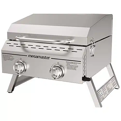 Megamaster Premium Outdoor Cooking Burner Grill, While Camping, Outdoor Kitchen, Patio Garden, Barbecue with Two Foldable legs, Silver in Stainless Steel