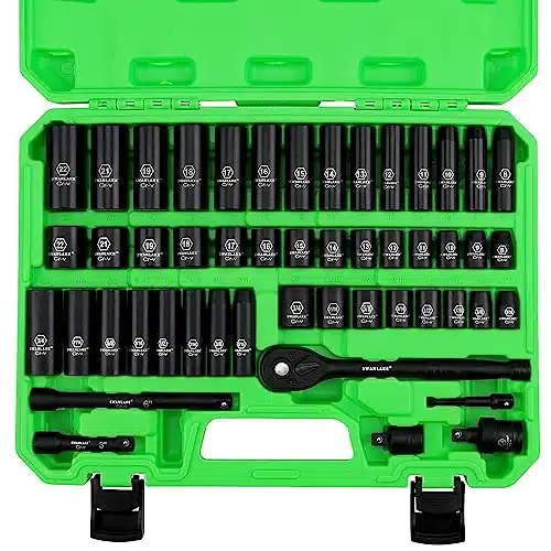 SWANLAKE Drive Impact Socket Set, Piece Standard SAE (to inch) and Metric (mm) Size, Point, Cr V, Inch Ratchet Handle, Extension Bar, Universal Joint