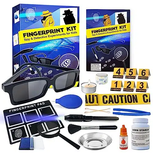 UNGLINGA Kids Spy Kit Detective Fingerprint Toys Gifts for Years Old Boys Girls, Science Experiments Learning Educational Fingerprint Kit with Spy Glasses Detective Tools